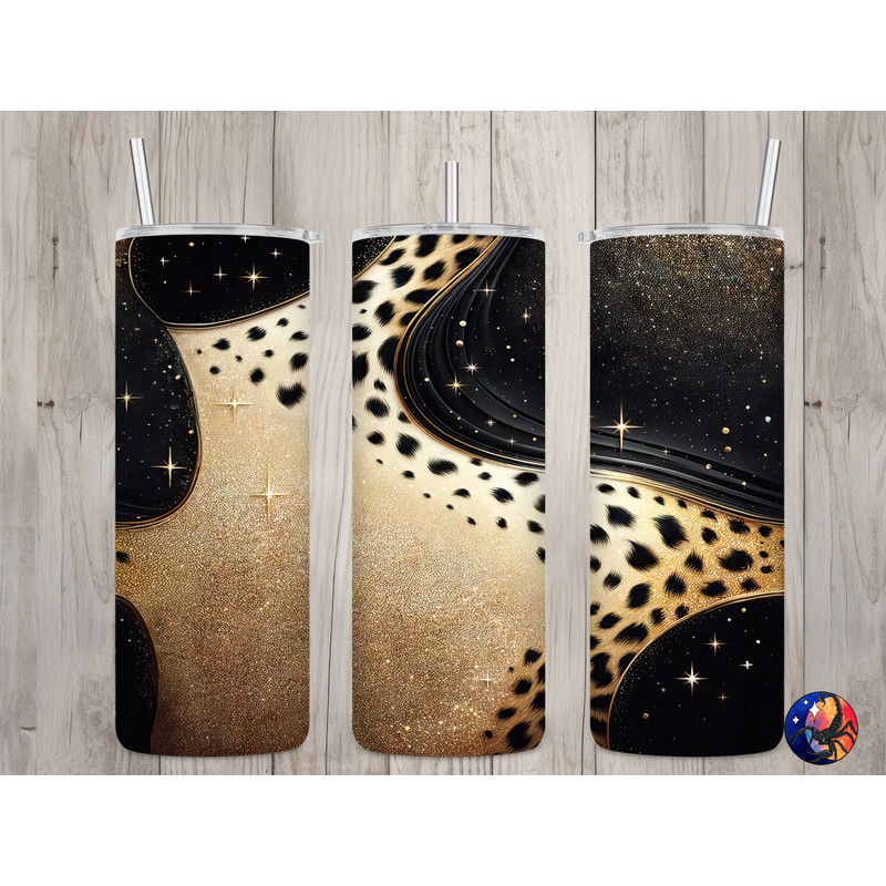 Seamless Cheetah Print & Gold Glitter Design, Abstract 20 oz Skinny Straight Tumbler Sublimation Design, Tumbler Wrap, PNG Digital Download.jpg