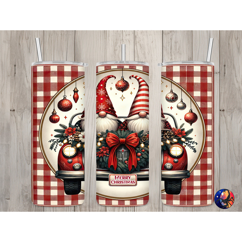Seamless Christmas Gnomes & Car Design, Christmas 20 oz Skinny Straight Tumbler Sublimation Design, Tumbler Wrap, PNG File, Digital Download.jpg