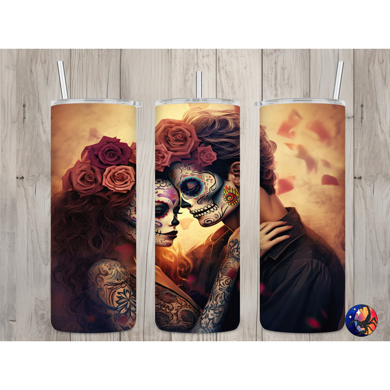 Seamless Classic Day of the Dead Couple Design, Halloween 20oz Skinny Straight Tumbler Sublimation Design Tumbler Wrap, PNG Digital Download.jpg