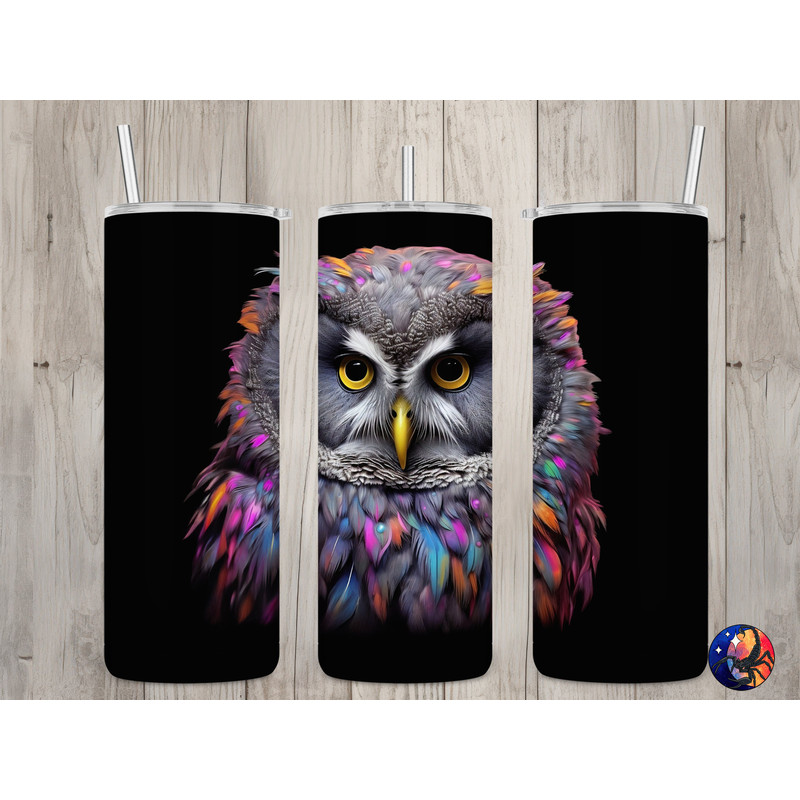 Seamless Colorful Gray Owl Design, Owl 20 oz Skinny Straight Tumbler Sublimation Design, Tumbler Wrap, PNG File, Digital Download.jpg