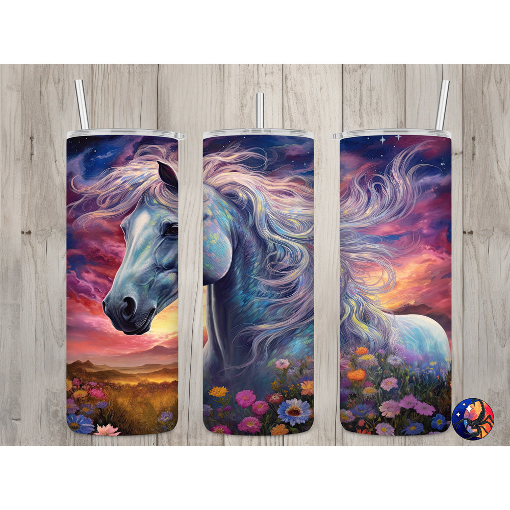 Seamless Colorful Horse & Sunset Design, Horse 20 oz Skinny Straight Tumbler Sublimation Design, Tumbler Wrap, PNG Digital Download.jpg