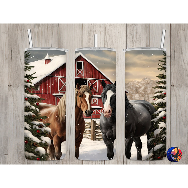 Seamless Country Christmas & Horses Design, Christmas 20 oz Skinny Straight Tumbler Sublimation Design, Tumbler Wrap, PNG Digital Download.jpg