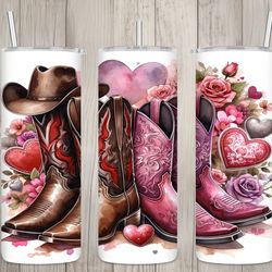 seamless country couple boots hat design, valentines 20 oz skinny straight tumbler sublimation design, tumbler wrap, pn