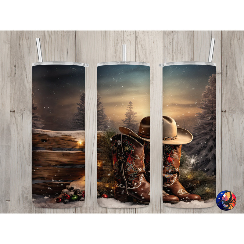 Seamless Country Western Boots & Hat Design, Christmas 20 oz Skinny Straight Tumbler Sublimation Design, Tumbler Wrap, PNG Digital Download.jpg