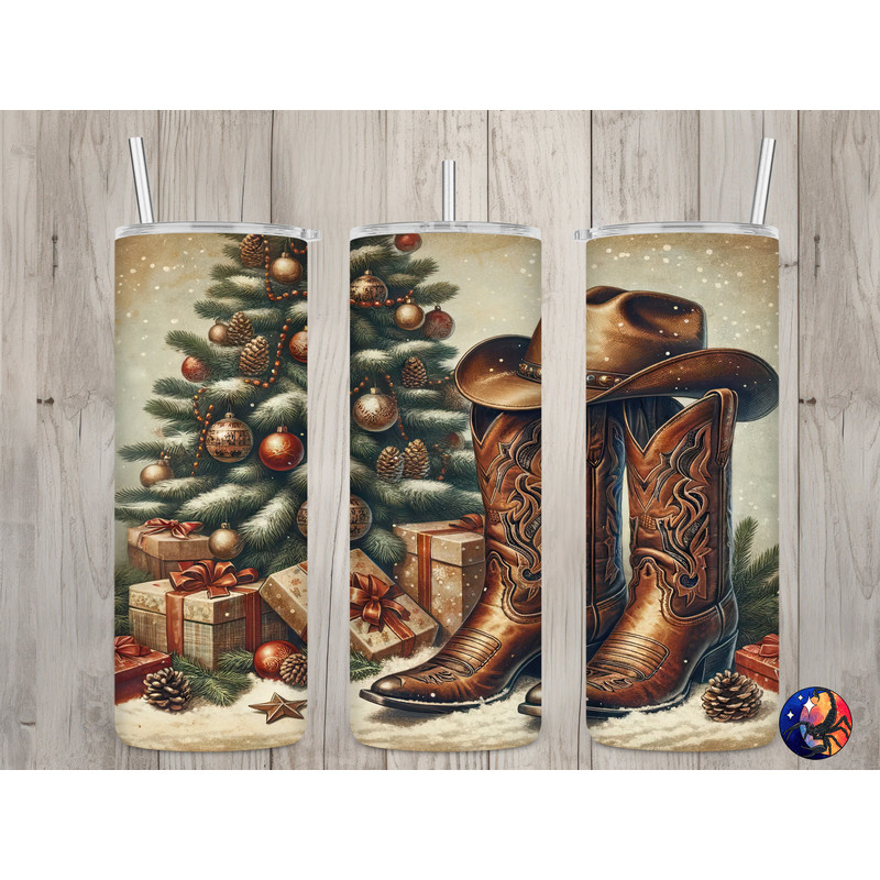 Seamless Country Western Christmas Design, Christmas 20 oz Skinny Straight Tumbler Sublimation Design, Tumbler Wrap, PNG Digital Download.jpg