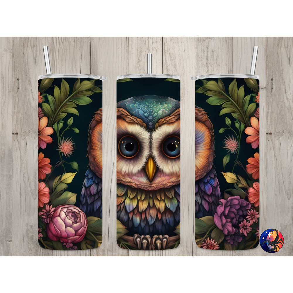 Seamless Cute Baby Owl & Floral Design, Owl 20 oz Skinny Straight Tumbler Sublimation Design, Tumbler Wrap, PNG File, Digital Download.jpg