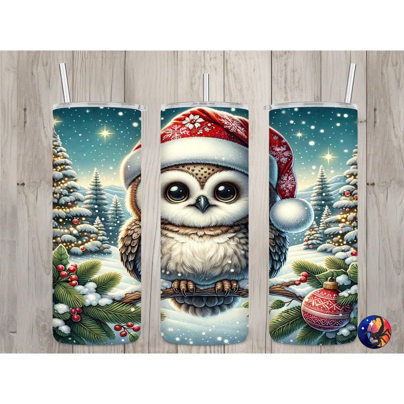 Seamless Cute Baby Owl & Santa Hat Design, Christmas 20 oz Skinny Straight Tumbler Sublimation Design, Tumbler Wrap, PNG Digital Download.jpg