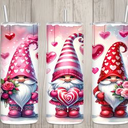 seamless cute gnomes hearts  roses design, valentines 20 oz skinny straight tumbler sublimation design, tumbler wrap, pn