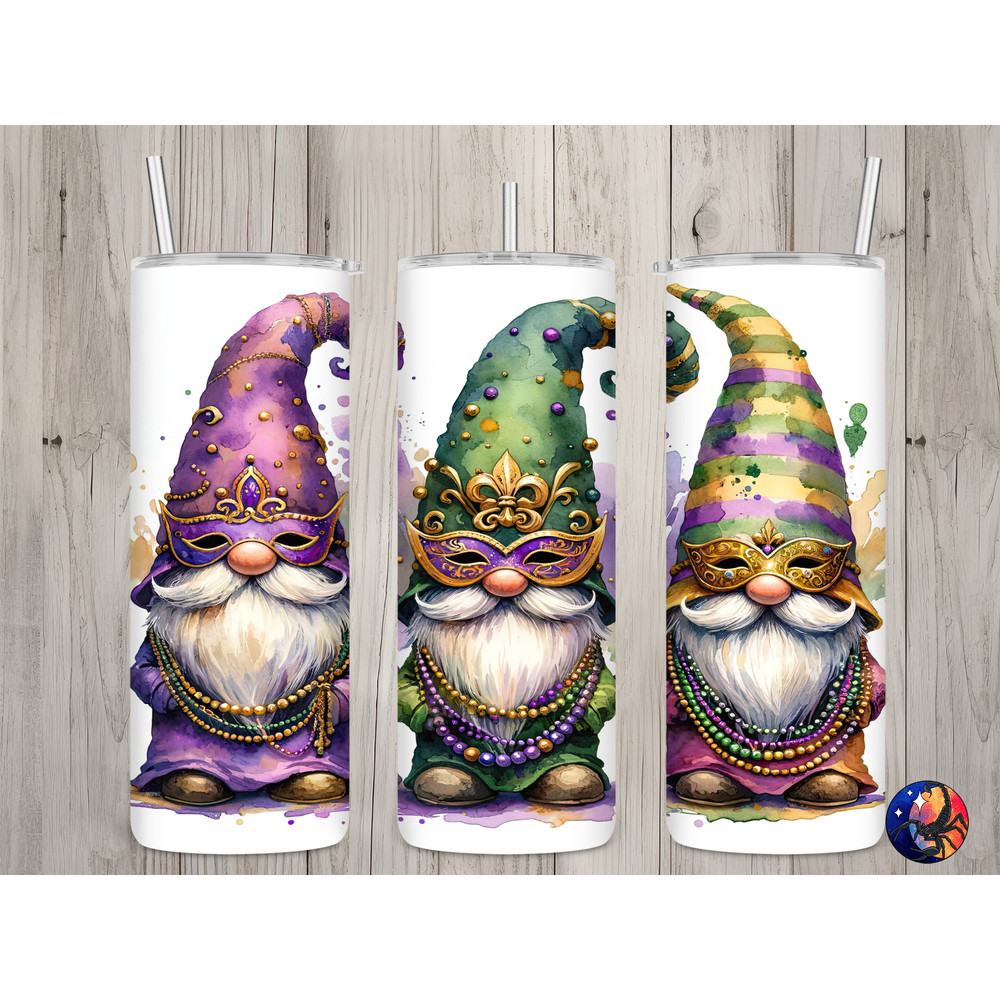 Seamless Cute Mardi Gras Mask Gnomes Design, Mardi Gras 20 oz Skinny Straight Tumbler Sublimation Design, Tumbler Wrap, PNG Digital Download.jpg