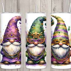seamless cute mardi gras mask gnomes design, mardi gras 20 oz skinny straight tumbler sublimation design, tumbler wrap,