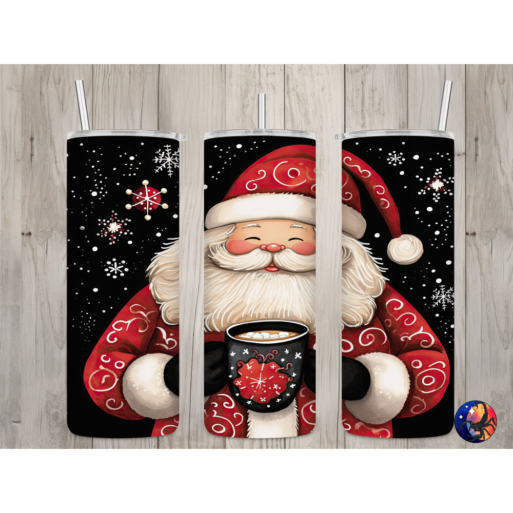 Seamless Cute Santa Claus & Hot Cocoa Design, Christmas 20 oz Skinny Straight Tumbler Sublimation Design, Tumbler Wrap, PNG Digital Download.jpg