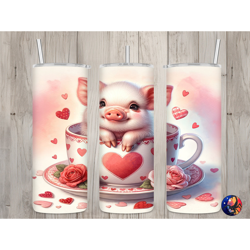 Seamless Cute Teacup Pig & Hearts Design, Valentine's 20 oz Skinny Straight Tumbler Sublimation Design, Tumbler Wrap, PNG Digital Download.jpg