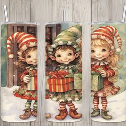 seamless cute vintage christmas elves design, christmas 20 oz skinny straight tumbler sublimation design, tumbler wrap,