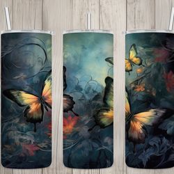 seamless dark butterflies  floral design, butterflies 20 oz skinny straight tumbler sublimation design, tumbler wrap, pn
