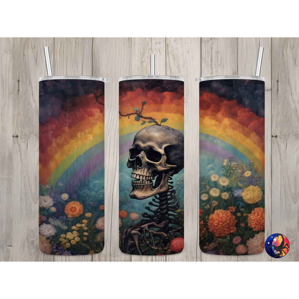 Seamless Dark Retro Rainbow Skeleton Design, Skeleton 20 oz Skinny Straight Tumbler Sublimation Design, Tumbler Wrap, PNG Digital Download.jpg