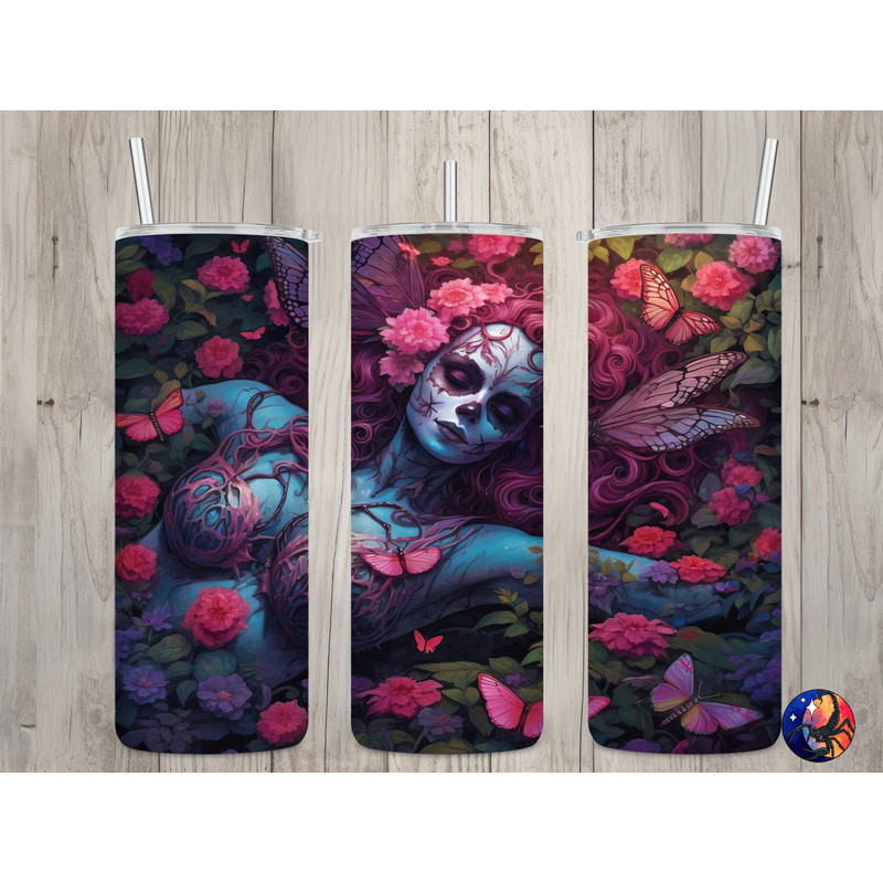Seamless Day of the Dead Butterfly Design, Halloween 20 oz Skinny Straight Tumbler Sublimation Design, Tumbler Wrap, PNG Digital Download.jpg