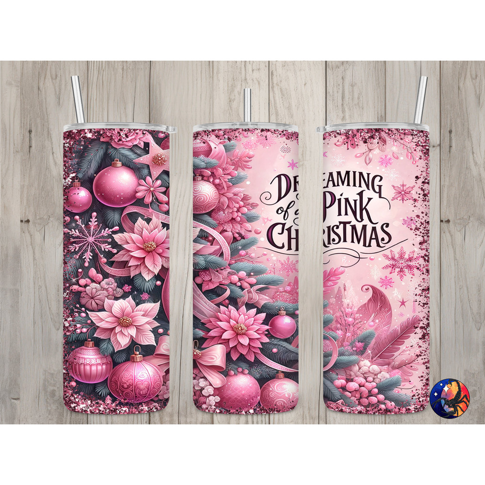 Seamless Dreaming of a Pink Christmas Design, Christmas 20 oz Skinny Straight Tumbler Sublimation Design, Tumbler Wrap, PNG Digital Download.jpg