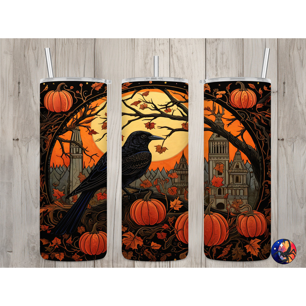 Seamless Fall & Crow Pumpkins Design, Fall 20 oz Skinny Straight Tumbler Sublimation Design, Tumbler Wrap, PNG File, Digital Download.jpg