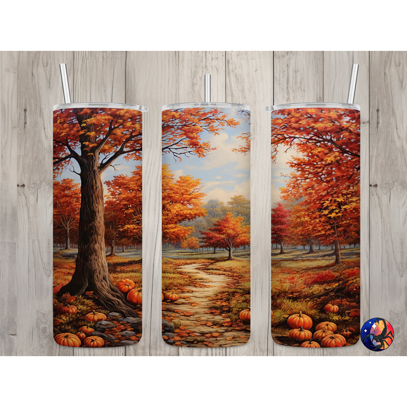 Seamless Fall Landscape & Pumpkins Design, Fall 20 oz Skinny Straight Tumbler Sublimation Design, Tumbler Wrap, PNG File, Digital Download.jpg