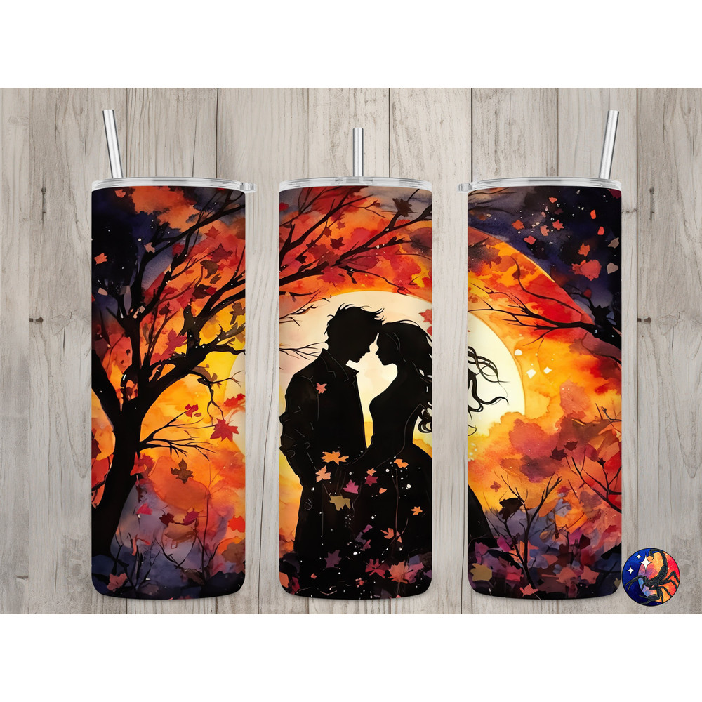 Seamless Fall Lovers Silhouette Design, Fall 20 oz Skinny Straight Tumbler Sublimation Design, Tumbler Wrap, PNG File, Digital Download.jpg