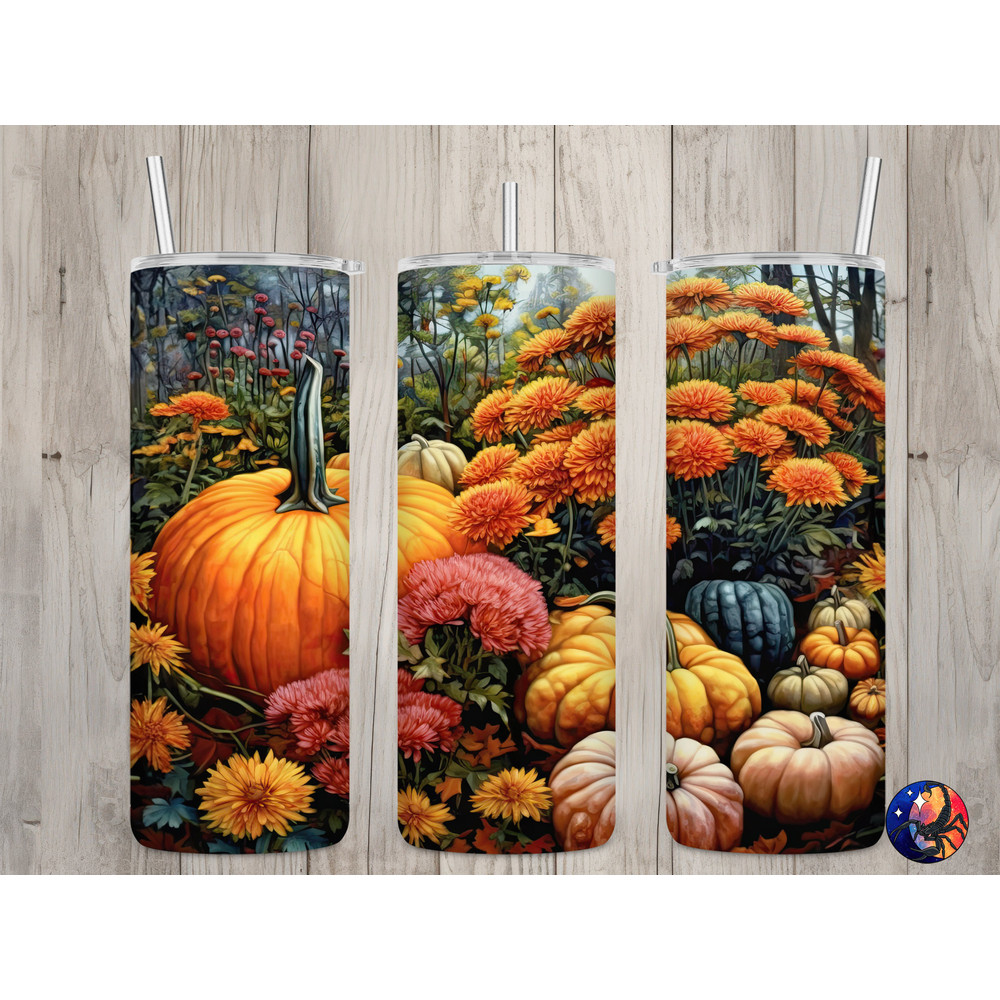 Seamless Fall Pumpkins Garden Design, Fall 20 oz Skinny Straight Tumbler Sublimation Design, Tumbler Wrap, PNG File, Digital Download.jpg