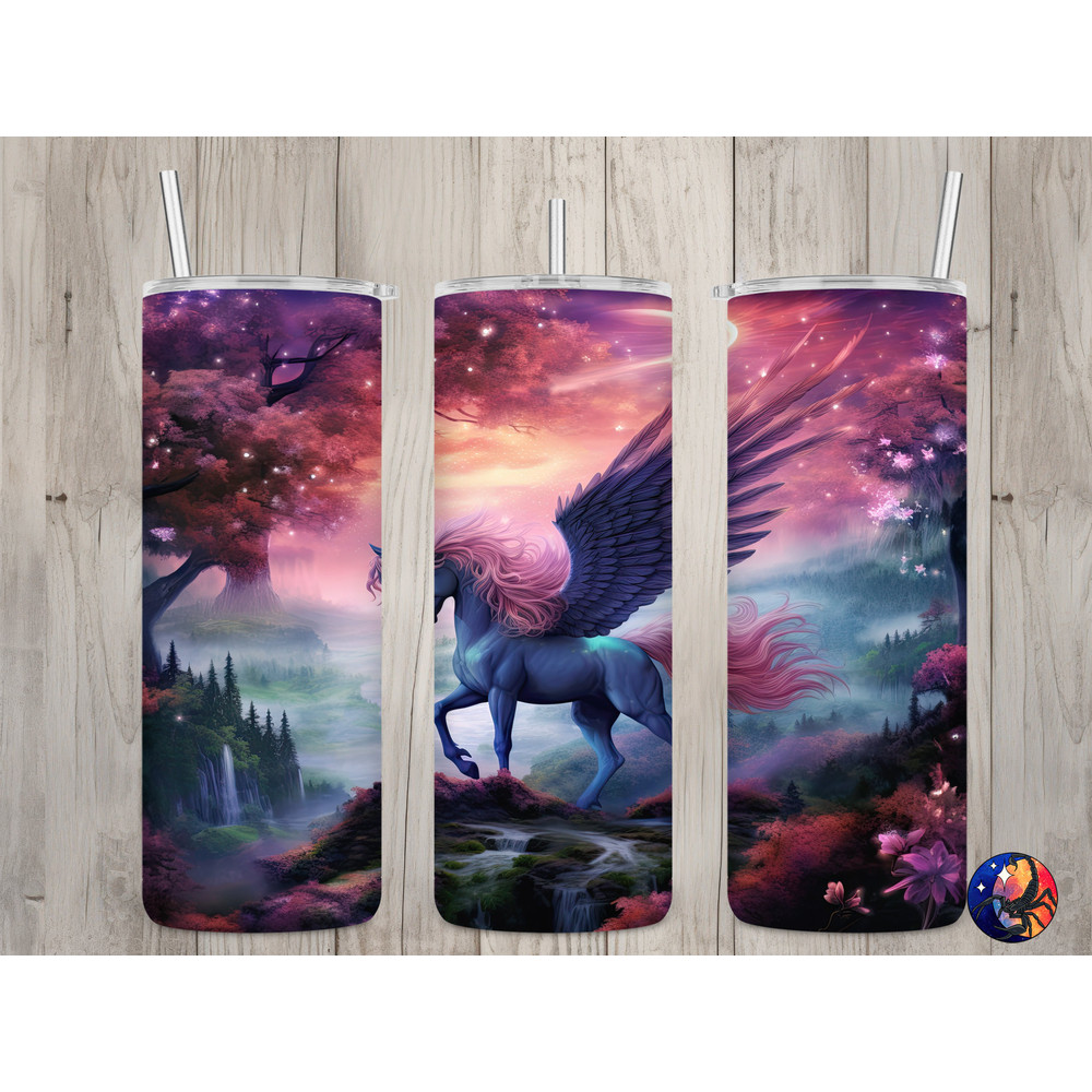 Seamless Fantasy Pegasus Forest Design, Pegasus 20 oz Skinny Straight Tumbler Sublimation Design, Tumbler Wrap, PNG Digital Download.jpg