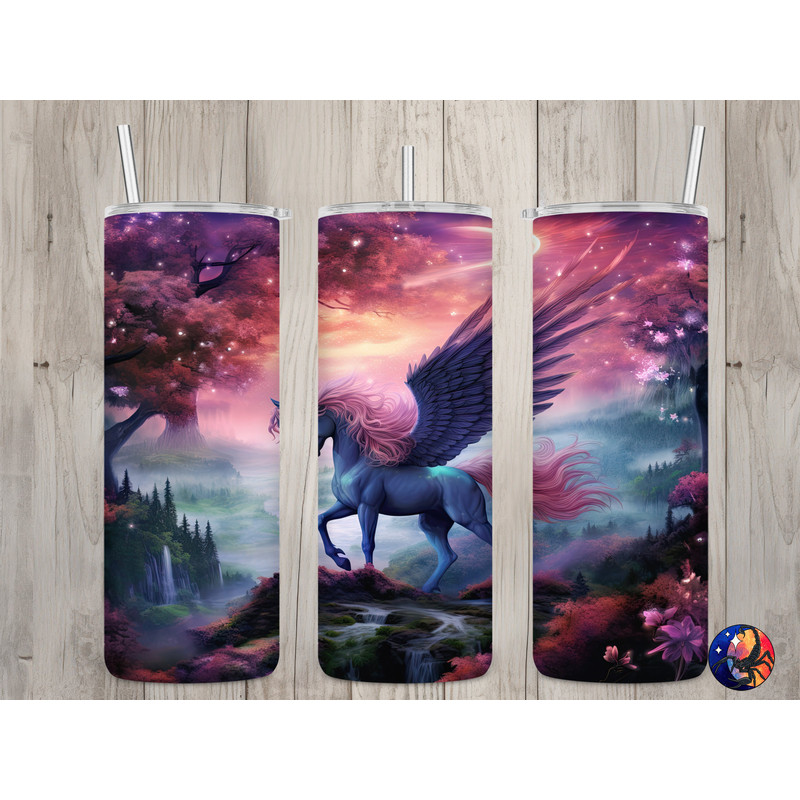 Seamless Fantasy Pegasus Forest Design, Pegasus 20 oz Skinny Straight Tumbler Sublimation Design, Tumbler Wrap, PNG Digital Download.jpg