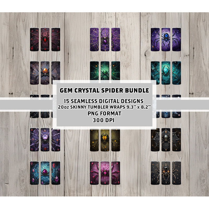 Seamless Gem Crystal Spider Bundle, Halloween Bundle 20oz Skinny Straight Tumbler Sublimation Designs, Tumbler Wraps, PNG Digital Downloads.jpg