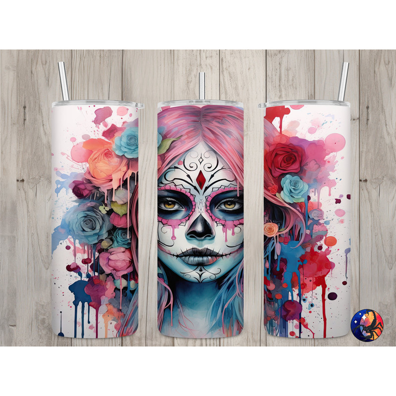 Seamless Graffiti Pink Day of the Dead Design, Halloween 20oz Skinny Straight Tumbler Sublimation Design, Tumbler Wrap, PNG Digital Download.jpg
