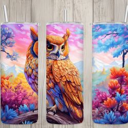 seamless great horned owl  pastel landscape design, owl 20oz skinny straight tumbler sublimation design, tumbler wrap, p