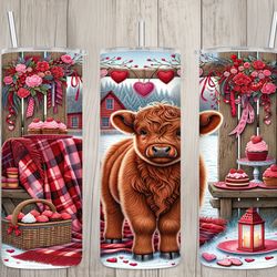 seamless highland cow cupcakes design, valentines 20 oz skinny straight tumbler sublimation design, tumbler wrap, png d