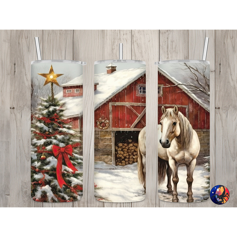 Seamless Horse & Christmas Tree Design, Christmas 20 oz Skinny Straight Tumbler Sublimation Design, Tumbler Wrap, PNG File, Digital Download.jpg