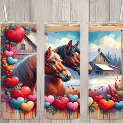 seamless horses hearts  rustic barn design, valentines 20oz skinny straight tumbler sublimation design, tumbler wrap, pn