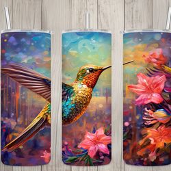 seamless hummingbird  pink floral design, hummingbird 20 oz skinny straight tumbler sublimation design, tumbler wrap, pn