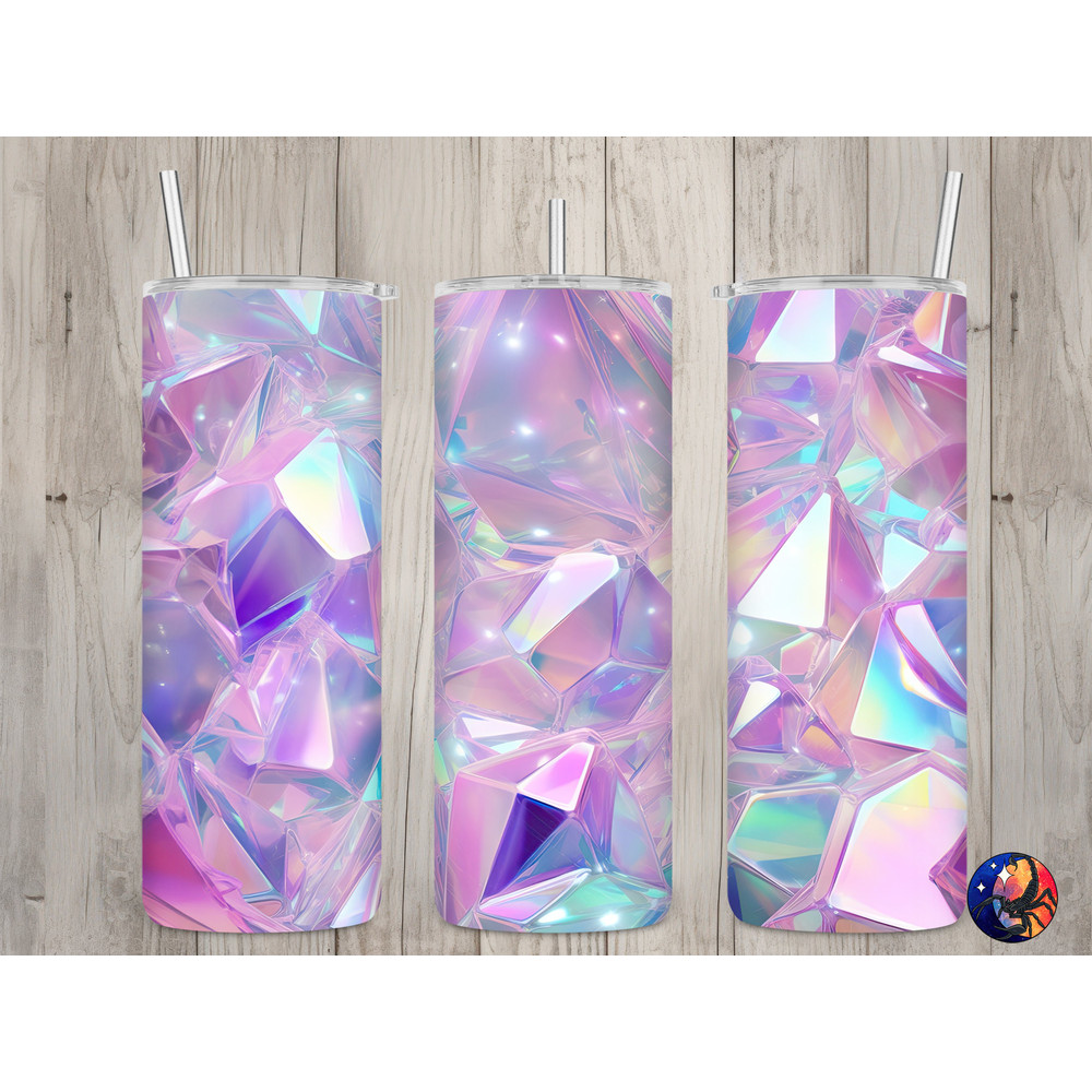 Seamless Iridescent Holographic Crystal Design, Crystals 20oz Skinny Straight Tumbler Sublimation Design, Tumbler Wrap, PNG Digital Download.jpg