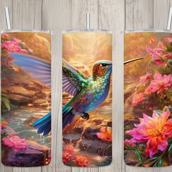 seamless iridescent hummingbird design, hummingbird 20 oz skinny straight tumbler sublimation design, tumbler wrap, png
