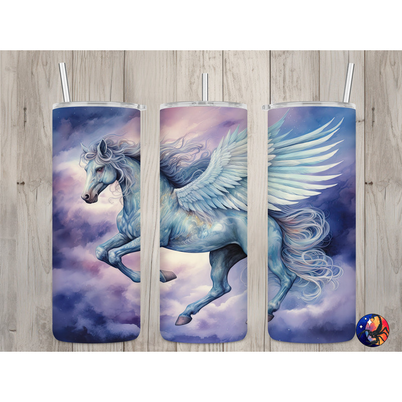 Seamless Iridescent Pegasus & Purple Sky Design, Pegasus 20oz Skinny Straight Tumbler Sublimation Design, Tumbler Wrap, PNG Digital Download.jpg