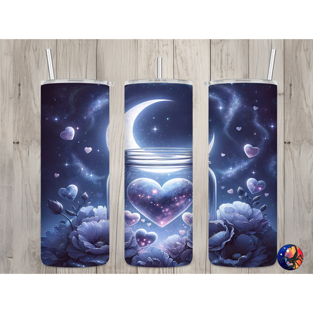 Seamless Jar of Hearts Moon & Floral Design, Valentine's 20oz Skinny Straight Tumbler Sublimation Design, Tumbler Wrap, PNG Digital Download.jpg