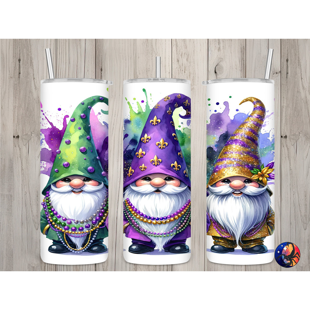 Seamless Mardi Gras Glitter Gnomes Design, Mardi Gras 20 oz Skinny Straight Tumbler Sublimation Design, Tumbler Wrap, PNG Digital Download.jpg