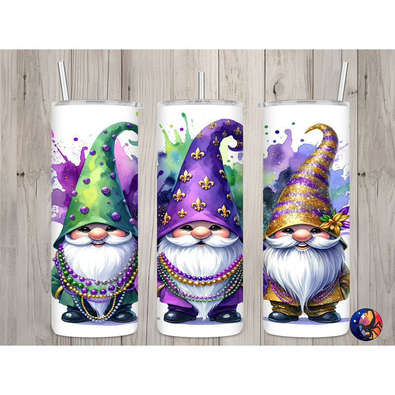 Seamless Mardi Gras Glitter Gnomes Design, Mardi Gras 20 oz Skinny Straight Tumbler Sublimation Design, Tumbler Wrap, PNG Digital Download.jpg