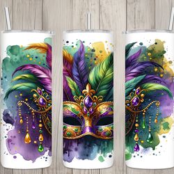 seamless mardi gras jeweled mask design, mardi gras 20 oz skinny straight tumbler sublimation design, tumbler wrap, png