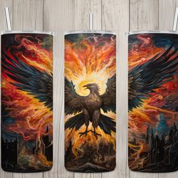 seamless mythical apocalyptic phoenix design, phoenix 20 oz skinny straight tumbler sublimation design, tumbler wrap, pn