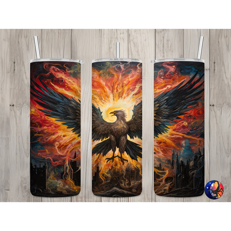 Seamless Mythical Apocalyptic Phoenix Design, Phoenix 20 oz Skinny Straight Tumbler Sublimation Design, Tumbler Wrap, PNG Digital Download.jpg