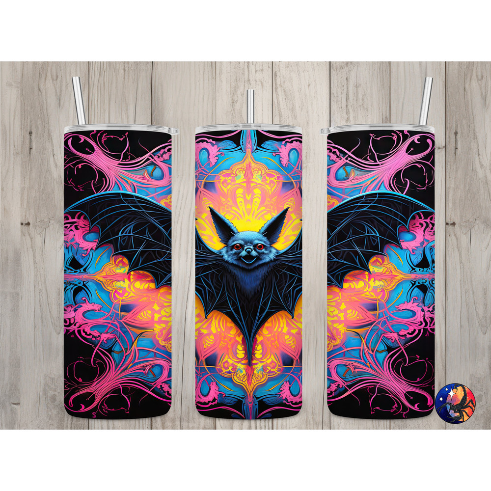 Seamless Neon Bat Design, Halloween 20 oz Skinny Straight Tumbler Sublimation Design, Tumbler Wrap, PNG File, Digital Download.jpg