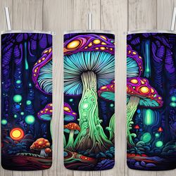 seamless neon black light mushrooms design, mushrooms 20 oz skinny straight tumbler sublimation design, tumbler wrap, pn