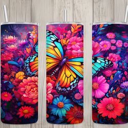 seamless neon butterfly  floral design, butterfly 20 oz skinny straight tumbler sublimation design, tumbler wrap, png di