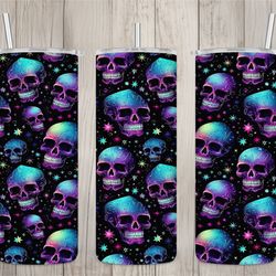 seamless neon skull  star pattern, skulls 20 oz skinny straight tumbler sublimation design, tumbler wrap, png file, digi