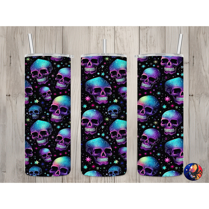Seamless Neon Skull & Star Pattern, Skulls 20 oz Skinny Straight Tumbler Sublimation Design, Tumbler Wrap, PNG File, Digital Download.jpg