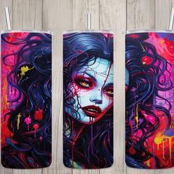 seamless neon vampire design, halloween 20 oz skinny straight tumbler sublimation design, tumbler wrap, png file, digita