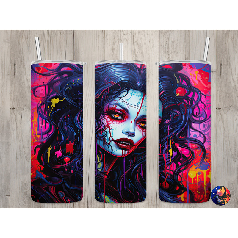 Seamless Neon Vampire Design, Halloween 20 oz Skinny Straight Tumbler Sublimation Design, Tumbler Wrap, PNG File, Digital Download.jpg